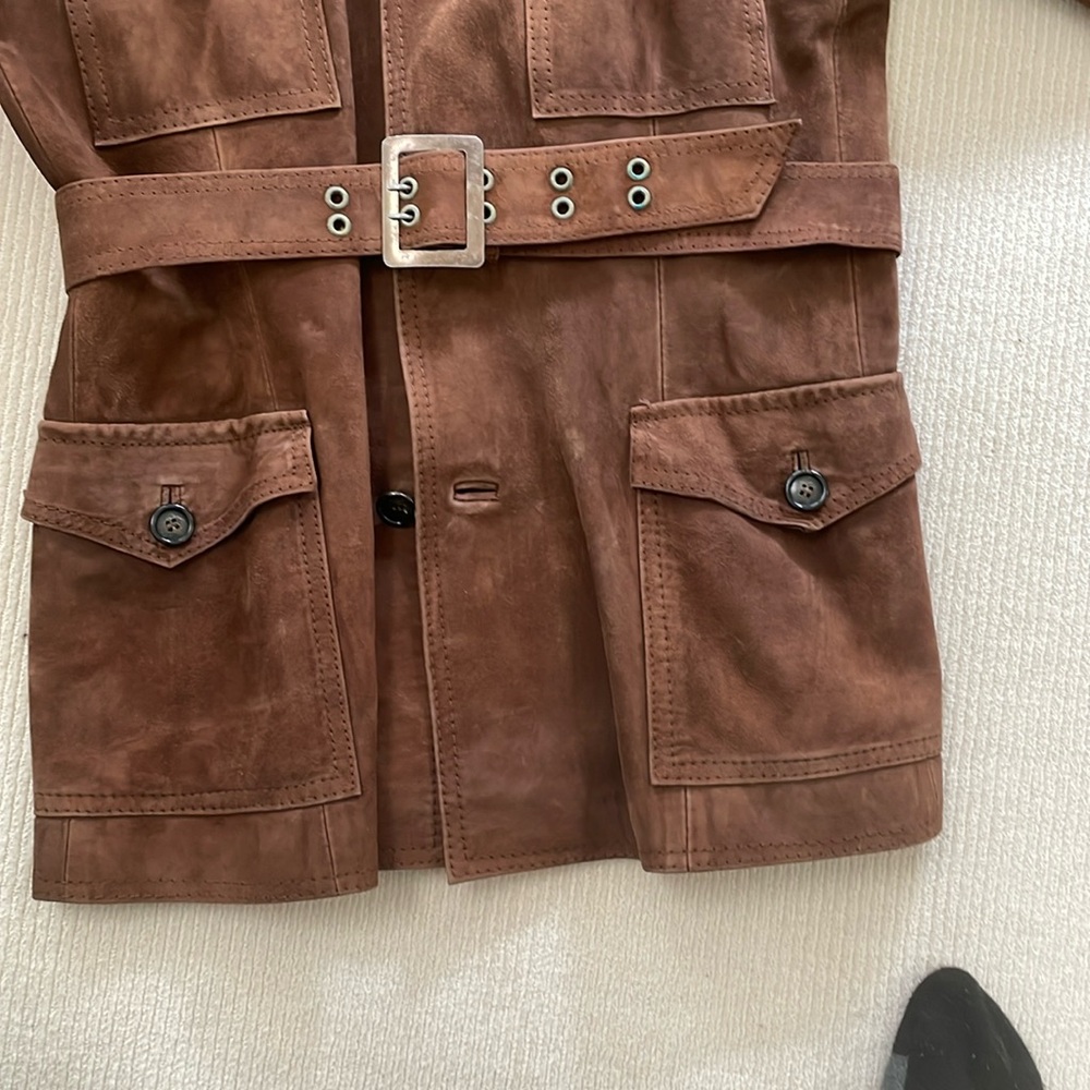Vintage Men’s Brown Suede Leather Jacket With Belt Size M - Picture 9 of 11